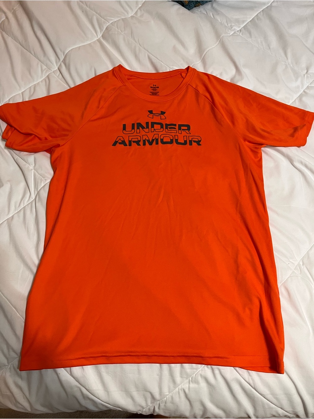 Youth boys Under Armour Orange Short Sleeve Tech Tee with Logo